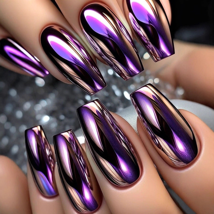 24pcs/Set Purple Electroplated Press-On Nails