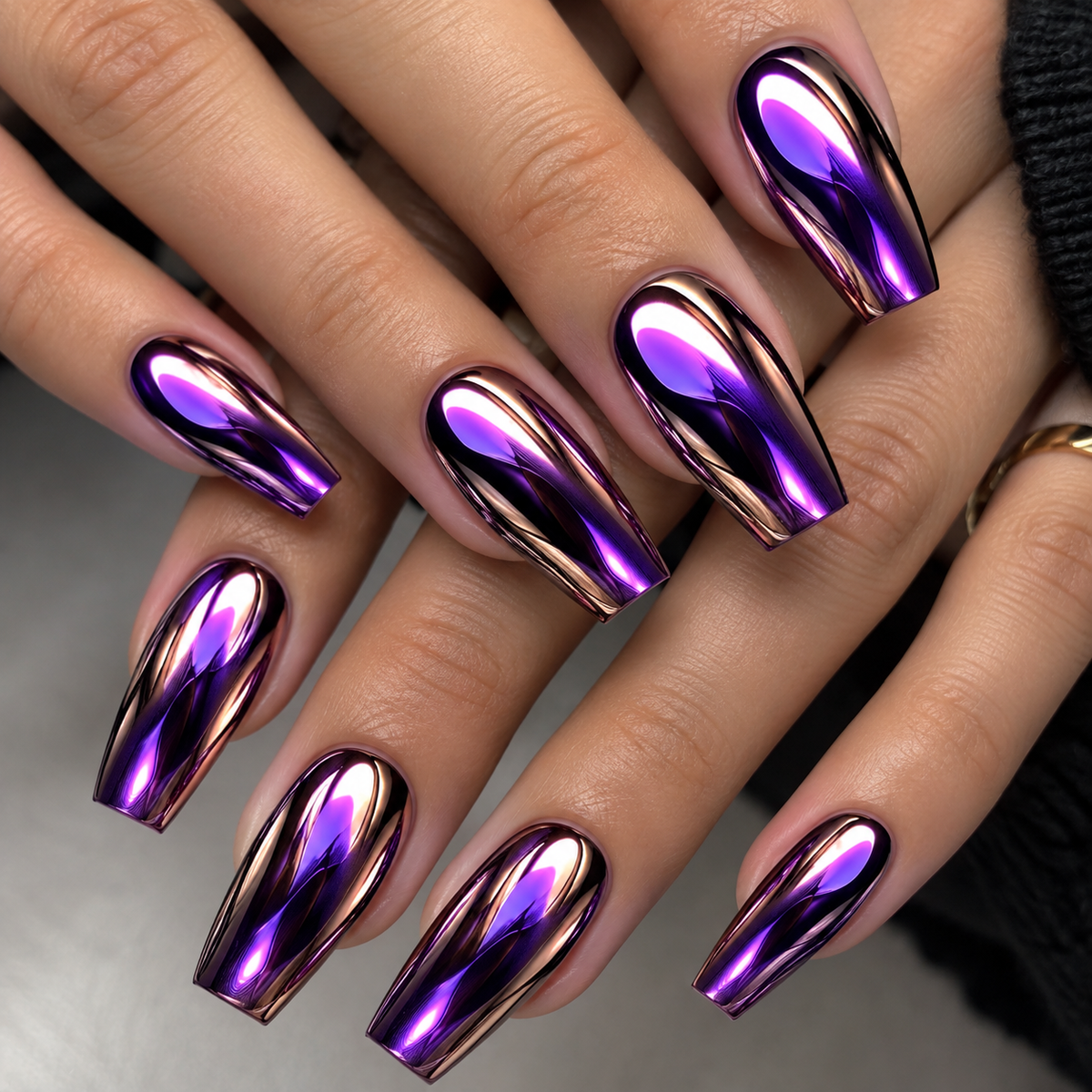 24pcs/Set Purple Electroplated Press-On Nails