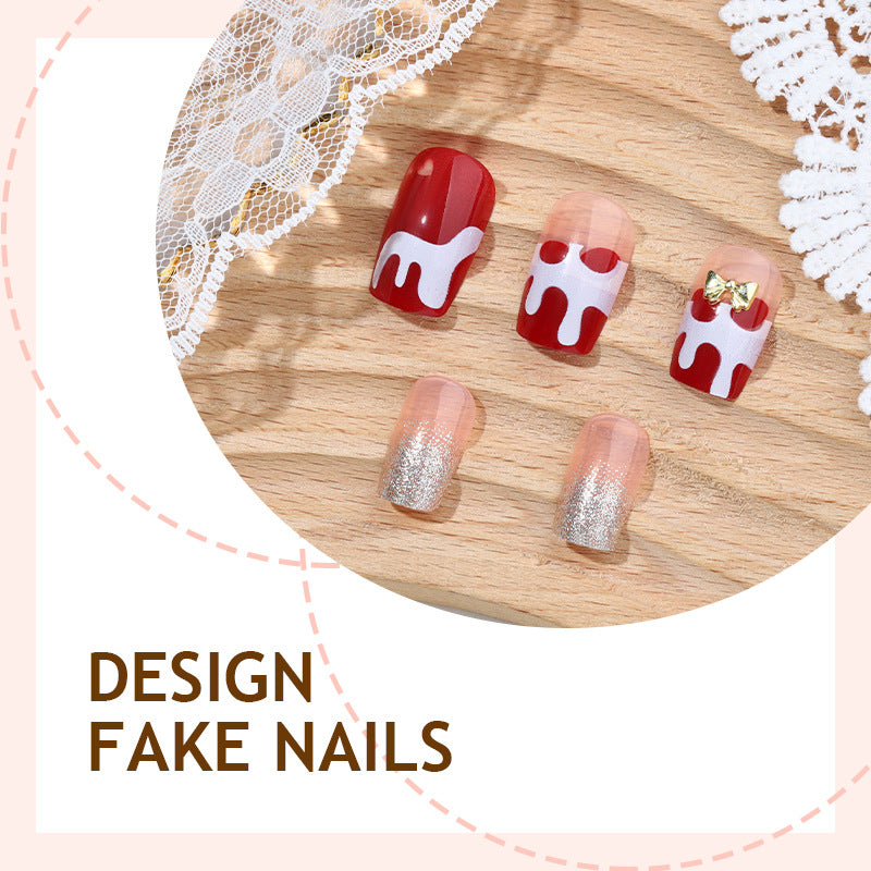 24pcs/Set Christmas Cherry & Bow Press-On Nails