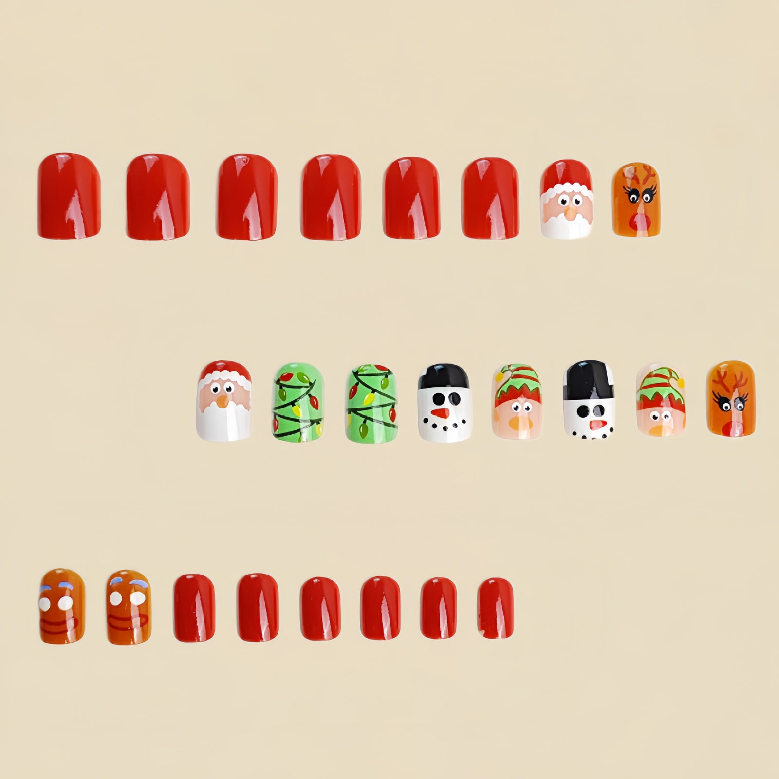 24pcs/Set Short Christmas Santa & Reindeer Press On Nails