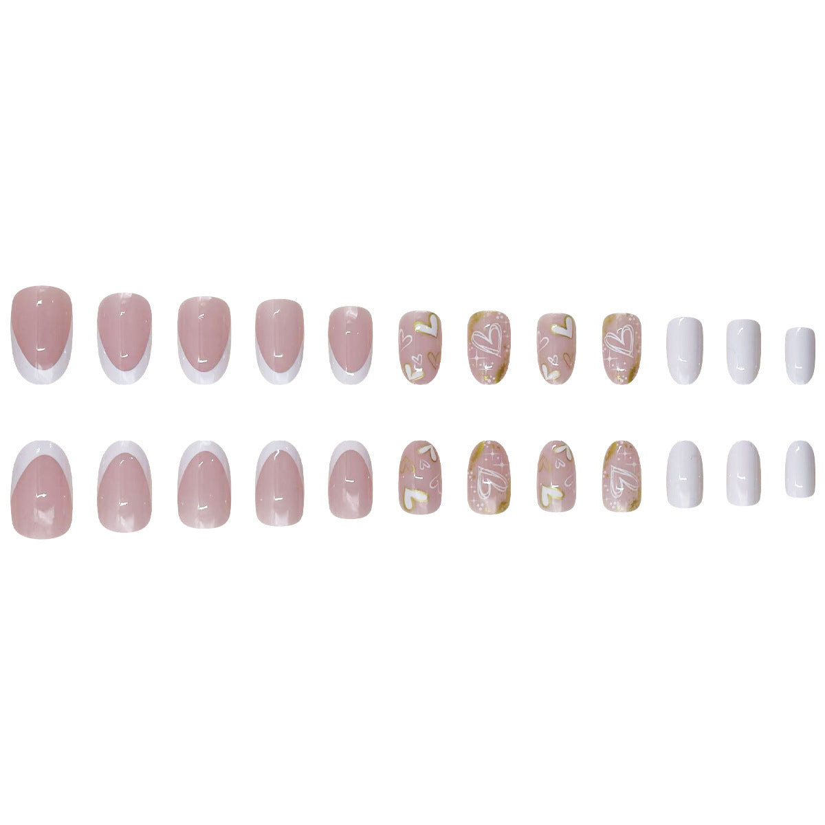 24pcs/Set Short Oval Valentine's Platinum Heart French Press-On Nails