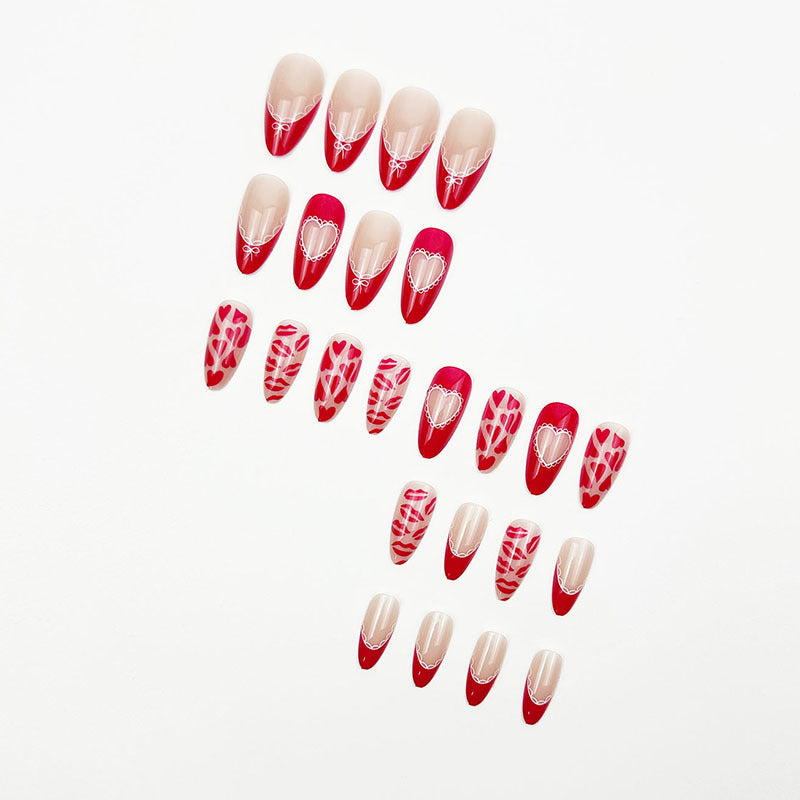 24pcs/Set French with Red Heart & Lips Valentine's Press-On Nails