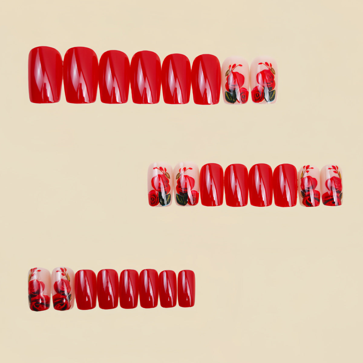 24pcs/Set Valentine's Red Rose Press-On Nails