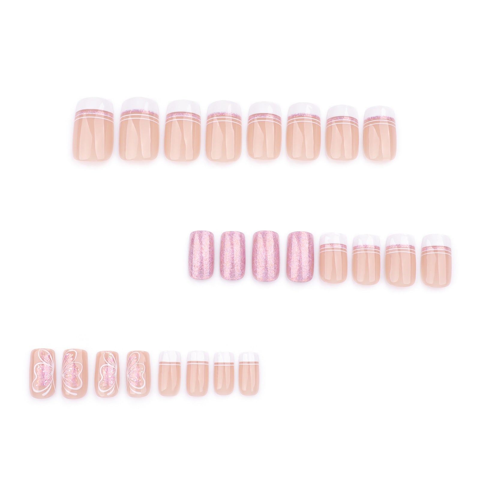 24pcs/Set White Butterfly Press-On Nails