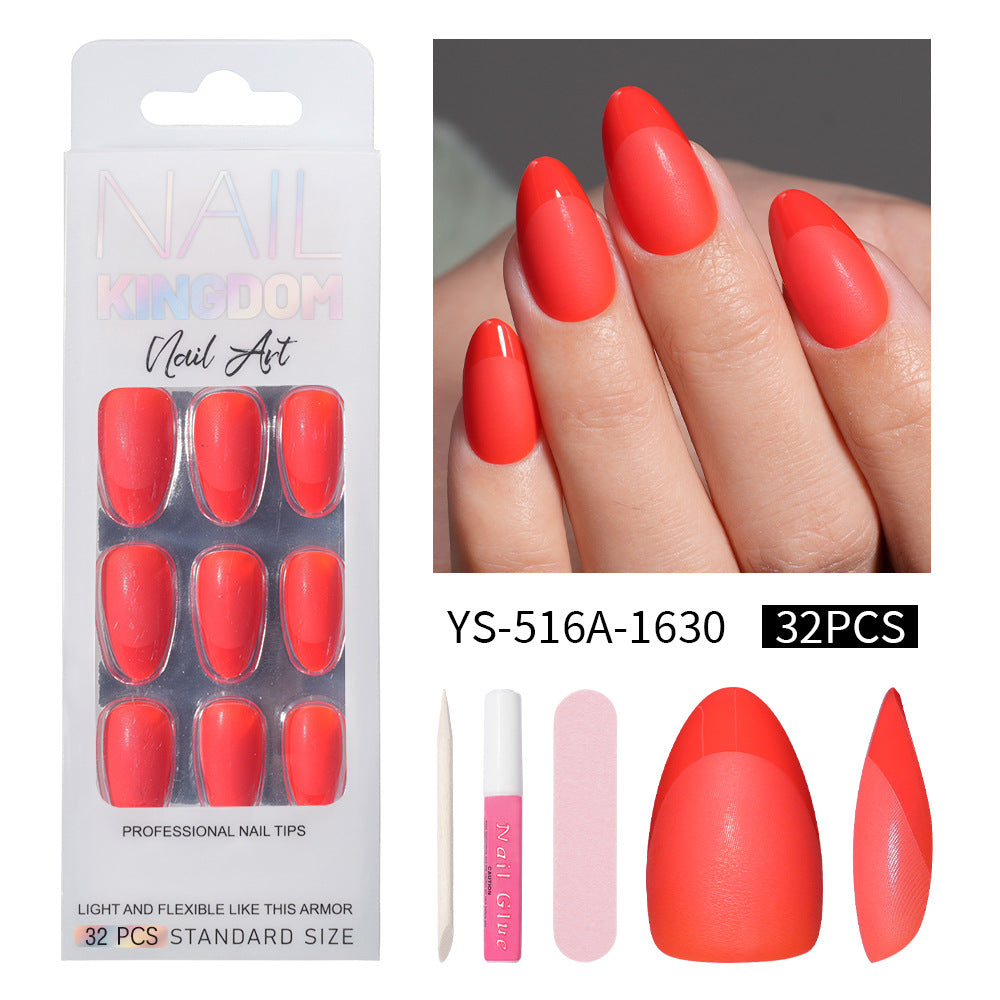 32pcs/Set Short Half Matte French Solid Color Press-On Nails