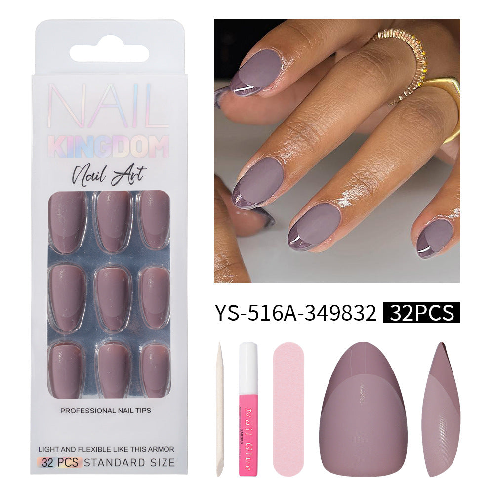 32pcs/Set Short Half Matte French Solid Color Press-On Nails