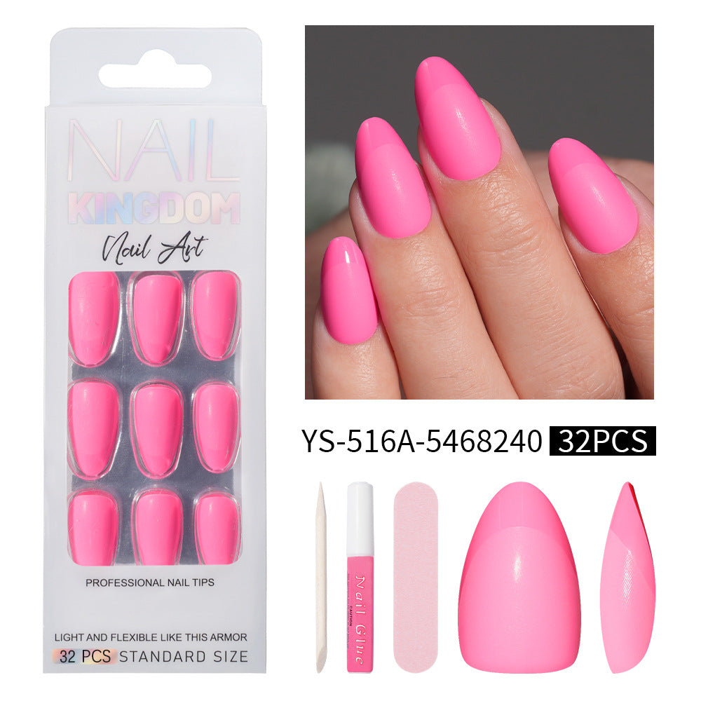 32pcs/Set Short Half Matte French Solid Color Press-On Nails