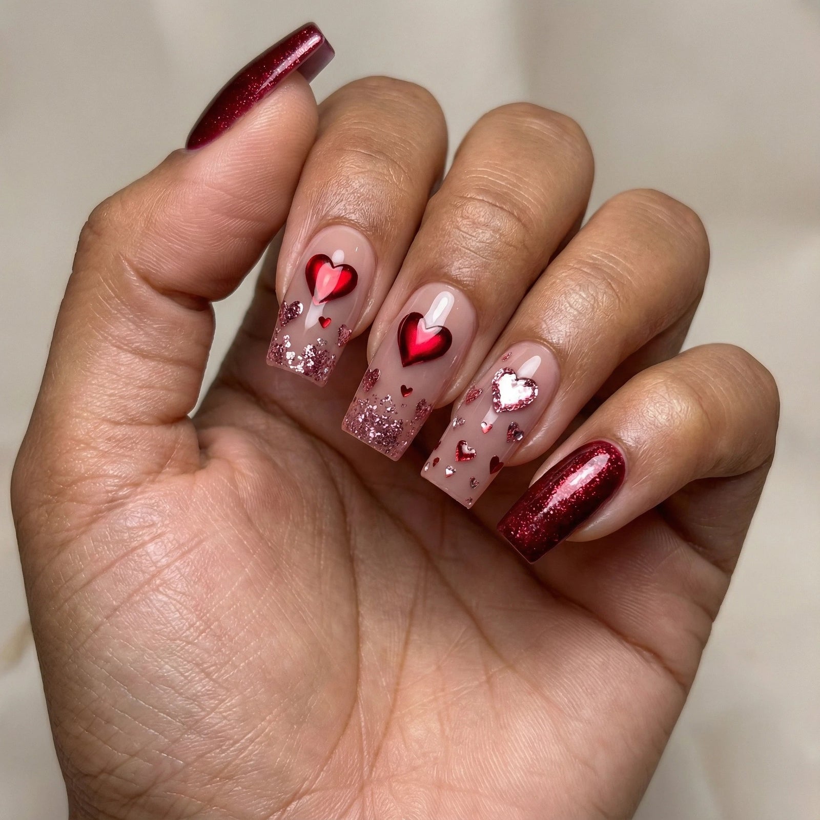 24pcs/Set Valentine’s Day Red Heart Press-On Nails