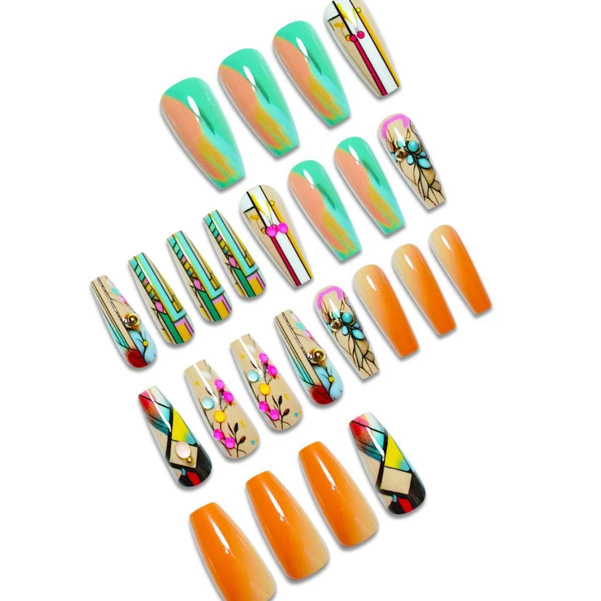 24pcs/Set Rainbow Flowers Press-On Nails