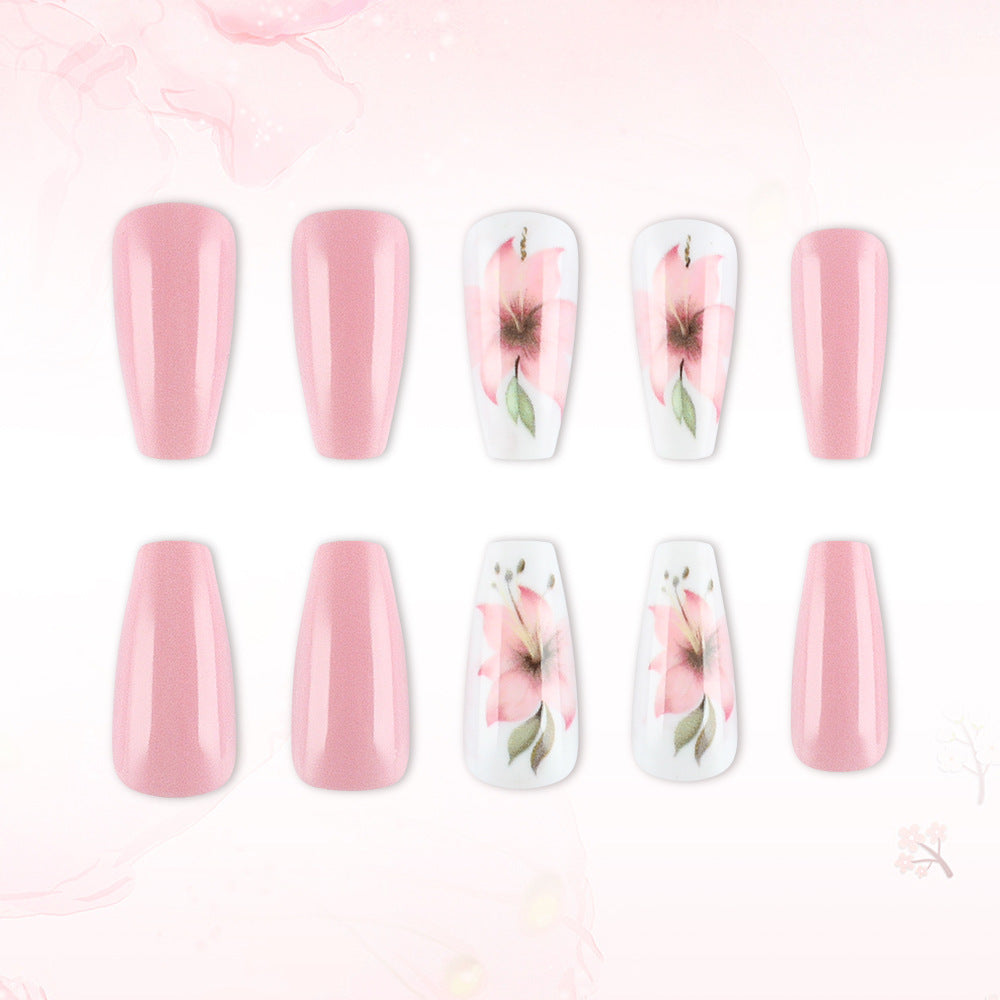 24pcs/Set Pink & White Floral Press-On Nails