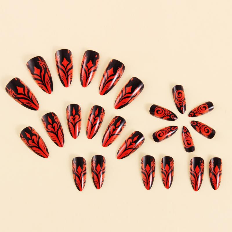 24pcs/Set Red & Black Gothic Style Press-On Nails