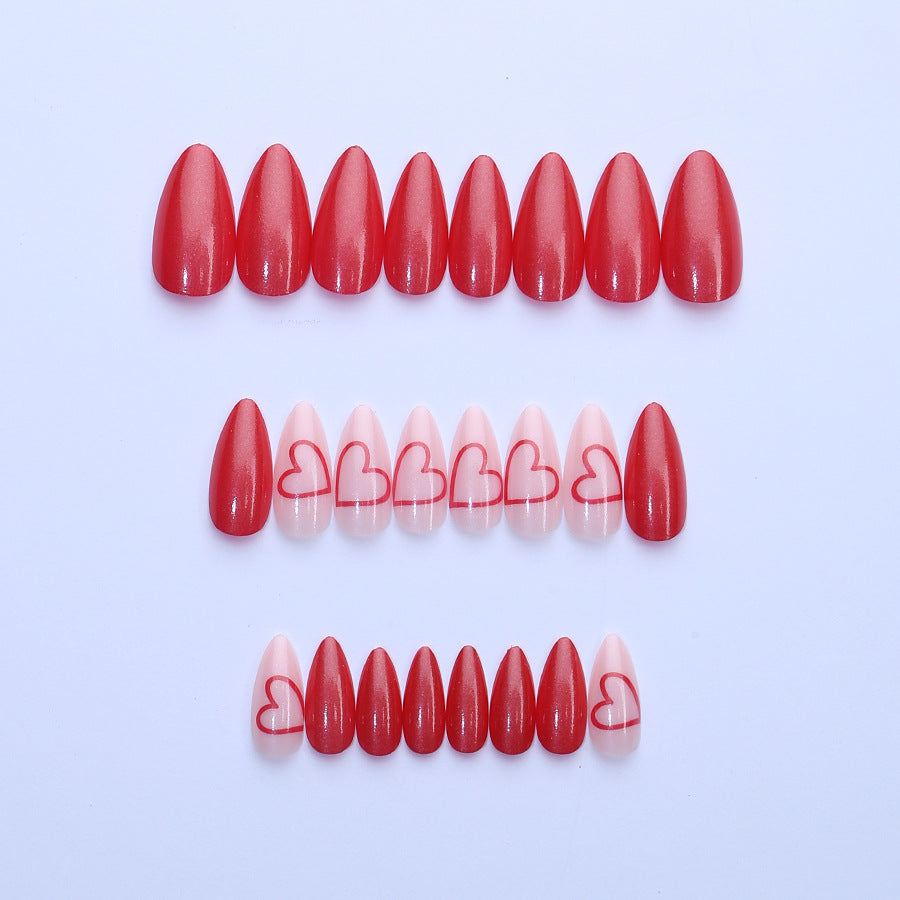 24pcs/Set Valentine's Red Heart Press-On Nails