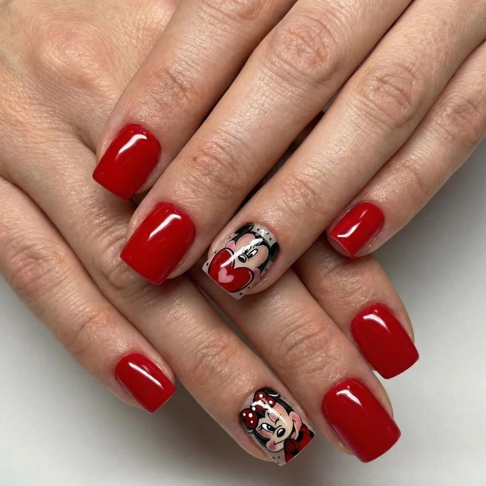 24pcs/Set Red Heart Disney Mickey Short Press On Nails
