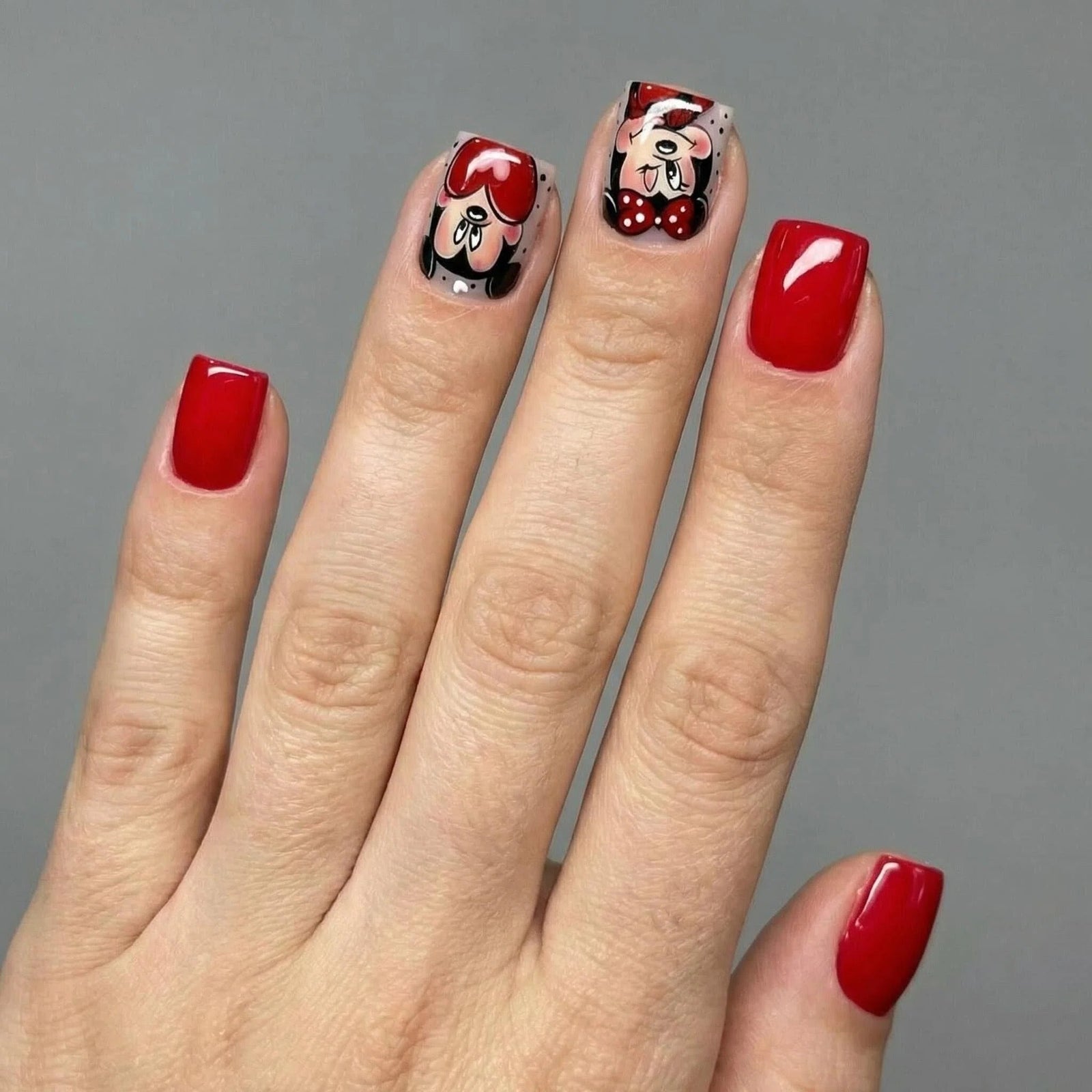 24pcs/Set Red Heart Disney Mickey Short Press On Nails
