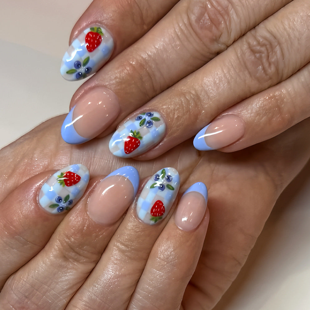 24pcs/Set Blueberry & Strawberry French Press-On Nails