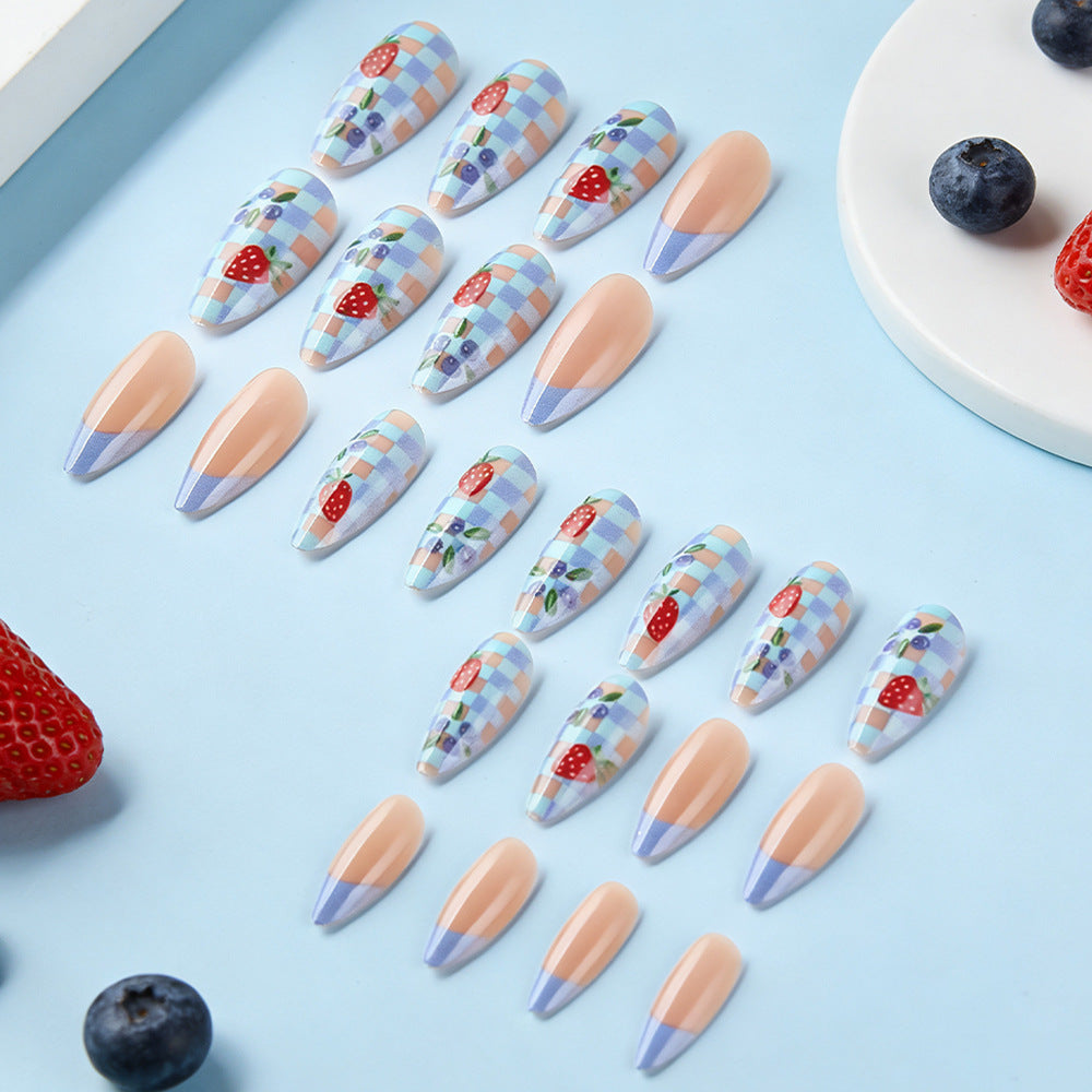 24pcs/Set Blueberry & Strawberry French Press-On Nails