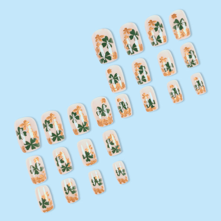 24pcs/Set St. Patrick's 3D Gilded Clover Press-On Nails