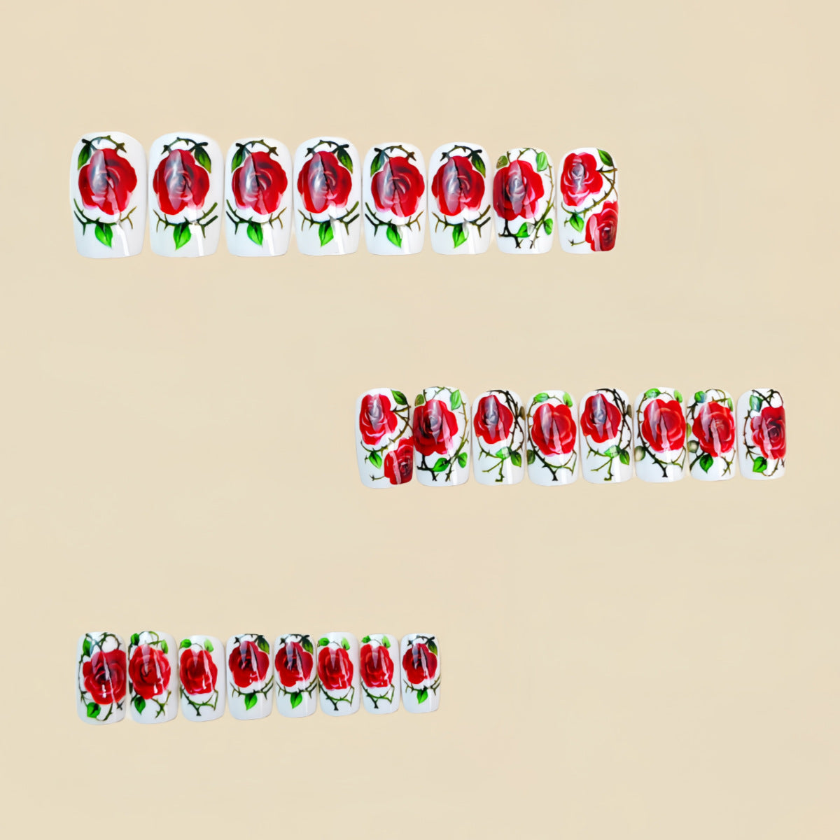 24pcs/Set Valentine's Red Rose Press-On Nails