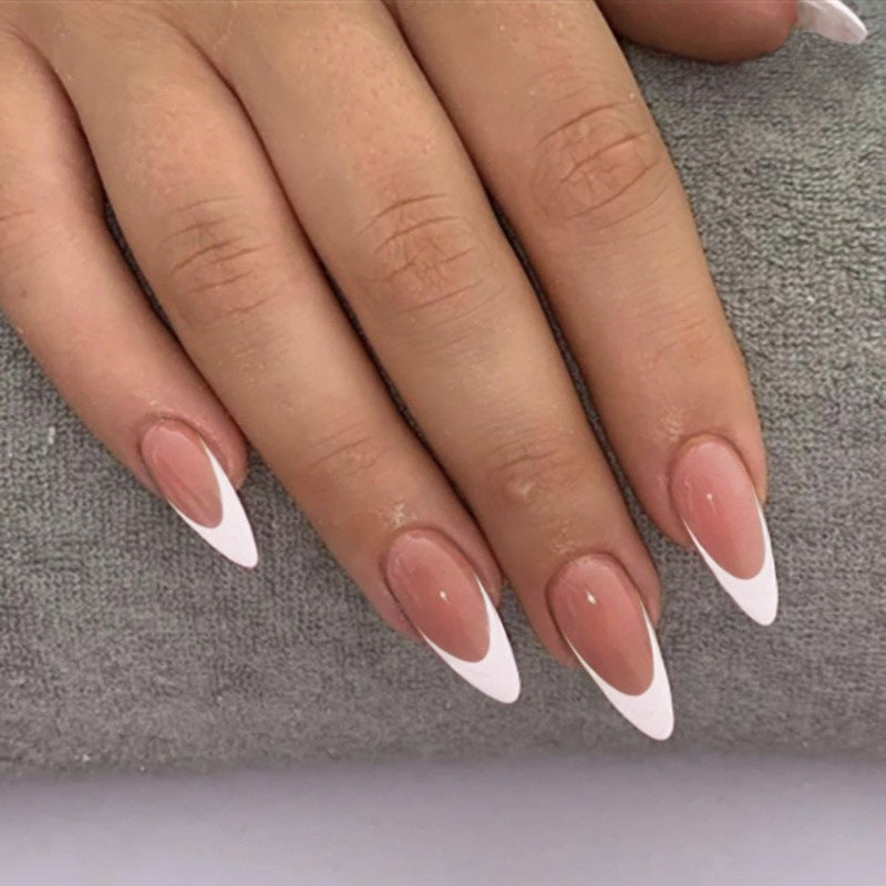 24pcs/Set White Edge French Press-On Nails