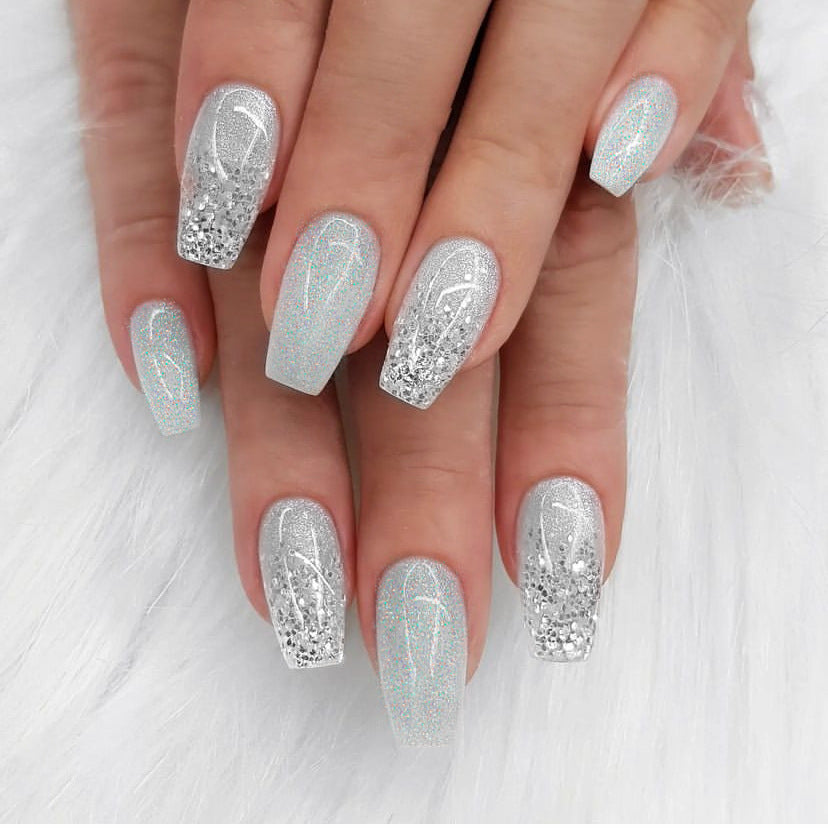 24pcs/Set Silver Glitter Gradient Press-On Nails