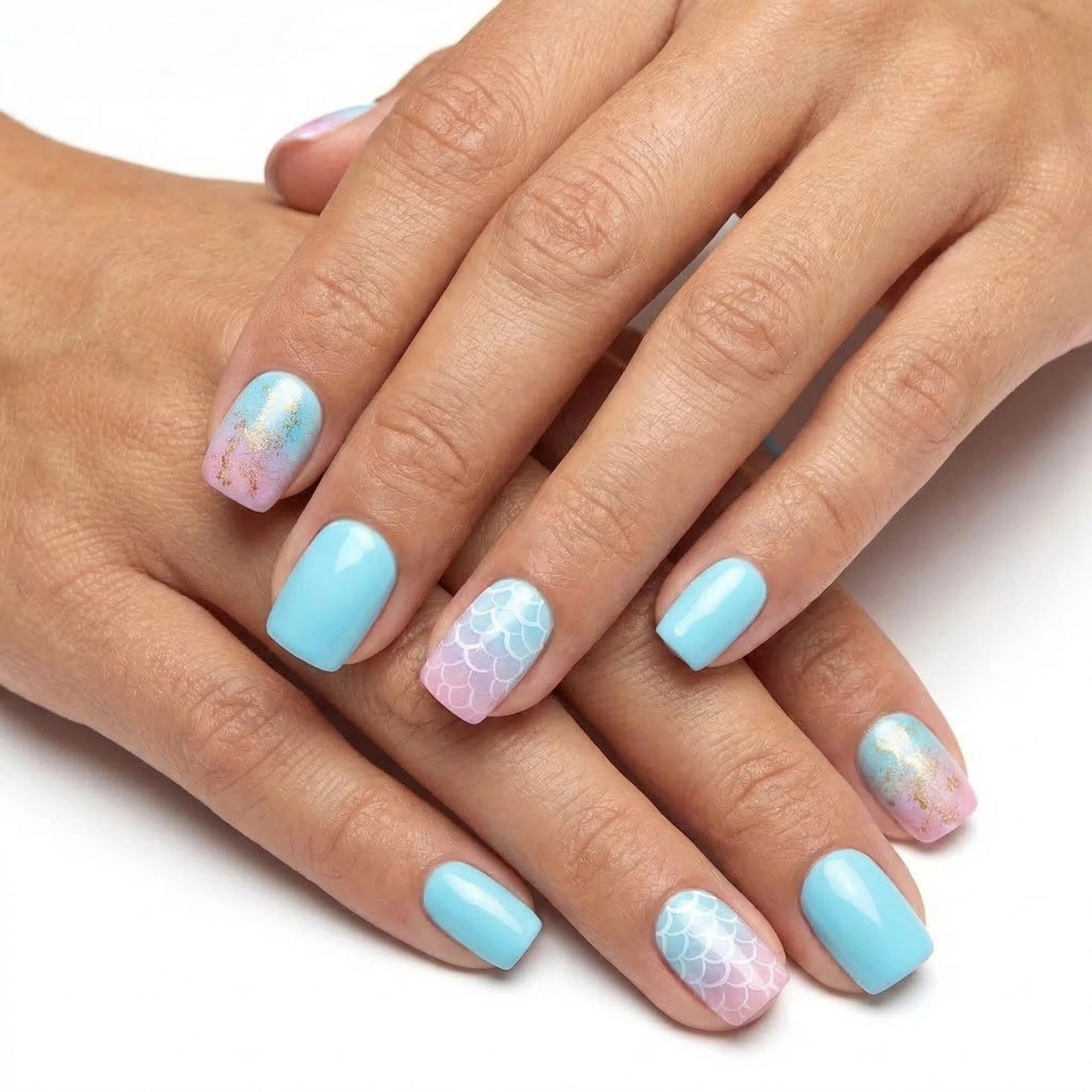 24pcs/Set Blue Scale Texture Short Press On Nails