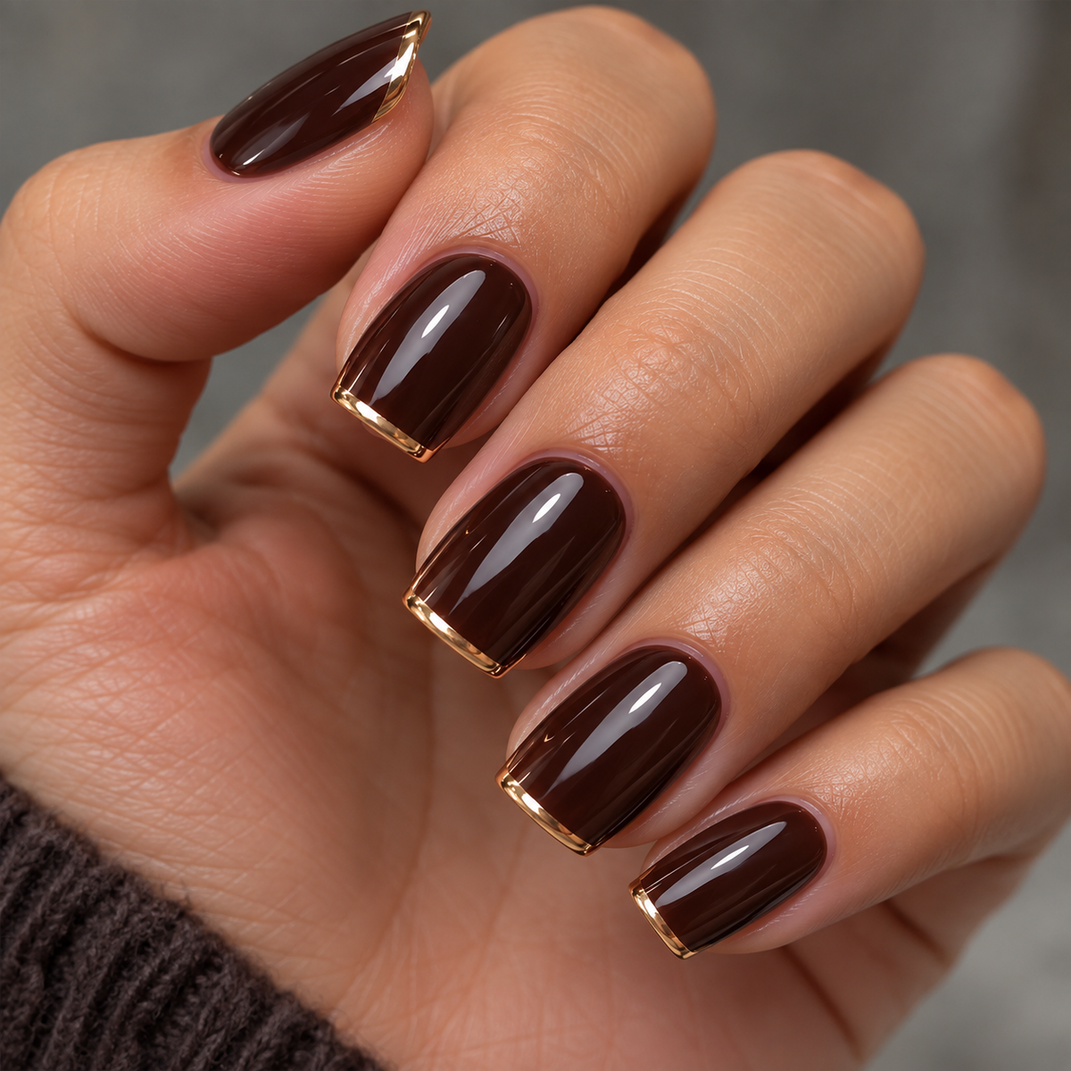 24pcs/Set Brown Solid Color French Press-On Nails