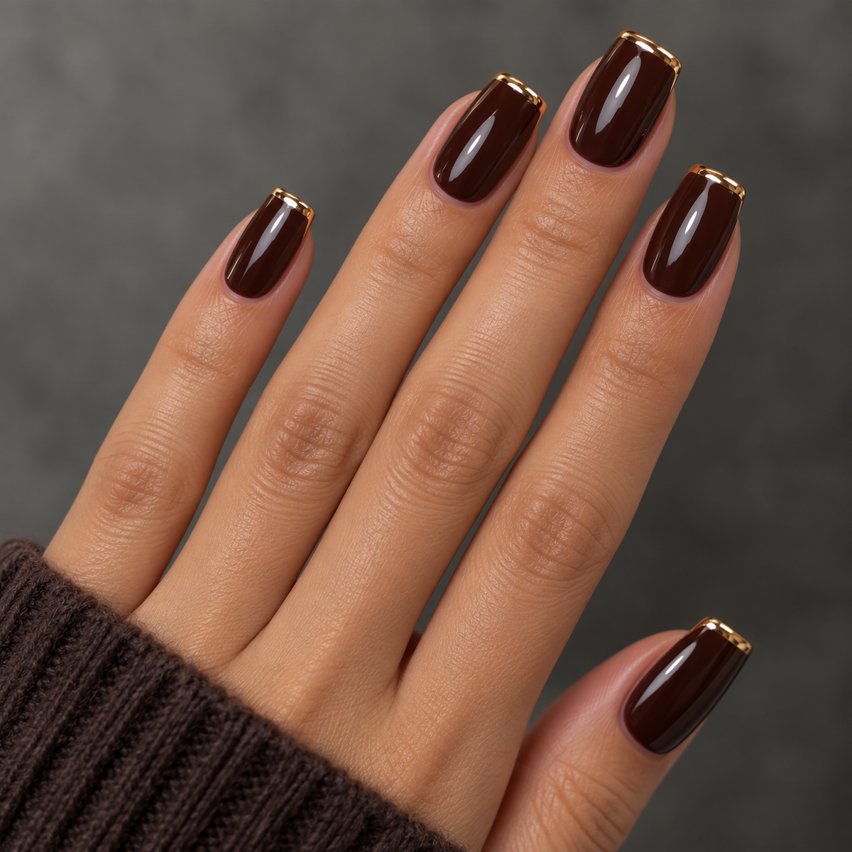 24pcs/Set Brown Solid Color French Press-On Nails