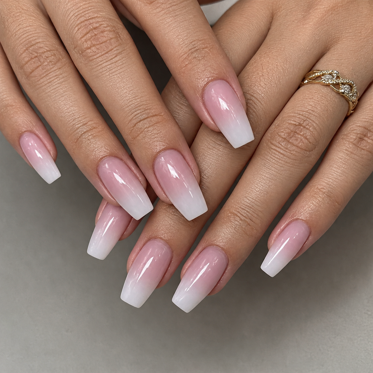 24pcs/Set Frosted Gradient Nude White Press-On Nails