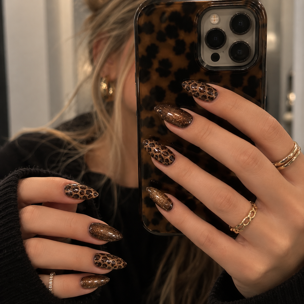 24pcs/Set Brown Leopard Cat-Eye Press On Nails