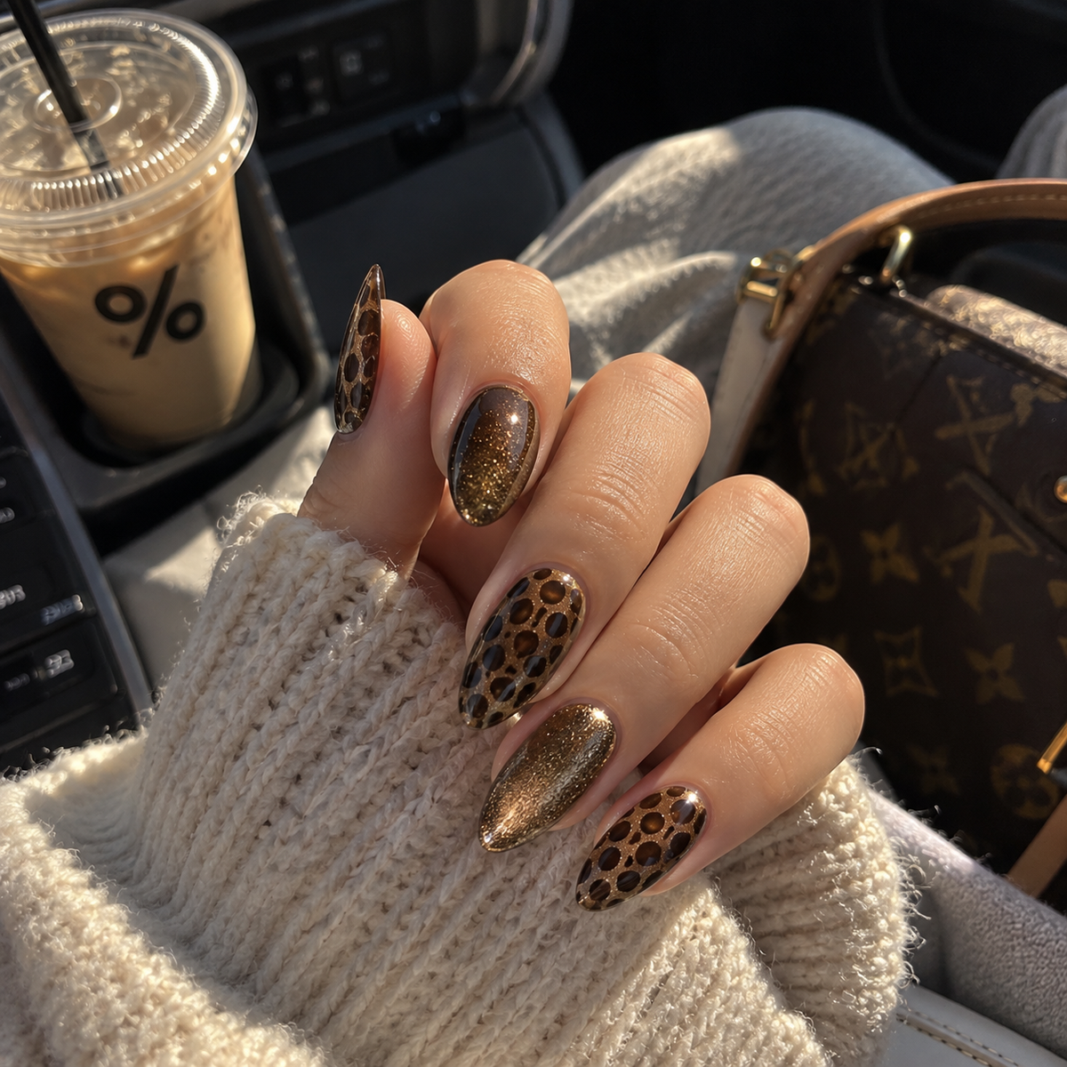 24pcs/Set Brown Leopard Cat-Eye Press On Nails