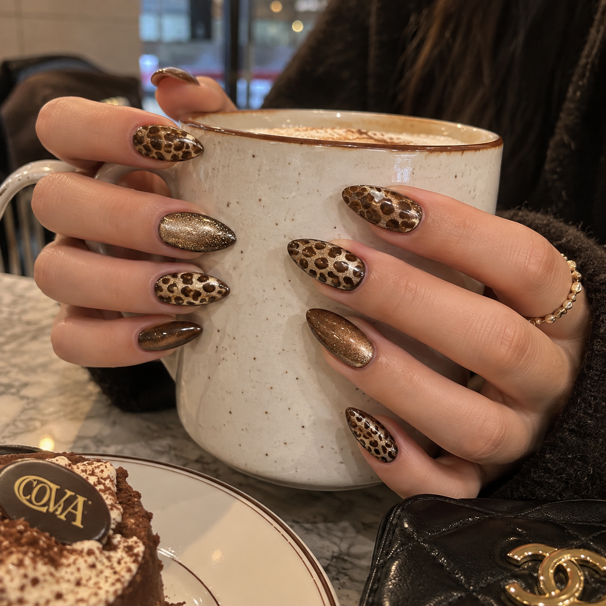 24pcs/Set Brown Leopard Cat-Eye Press On Nails
