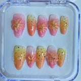 (Handmade) 10pcs/Set Pink 3D Flower Ombré Press-On Nails