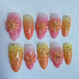 (Handmade) 10pcs/Set Pink 3D Flower Ombré Press-On Nails
