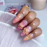 (Handmade) 10pcs/Set Pink 3D Flower Ombré Press-On Nails