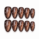 (Handmade) 10pcs/Set Brown Cat Eye Polka Dot Press-On Nails