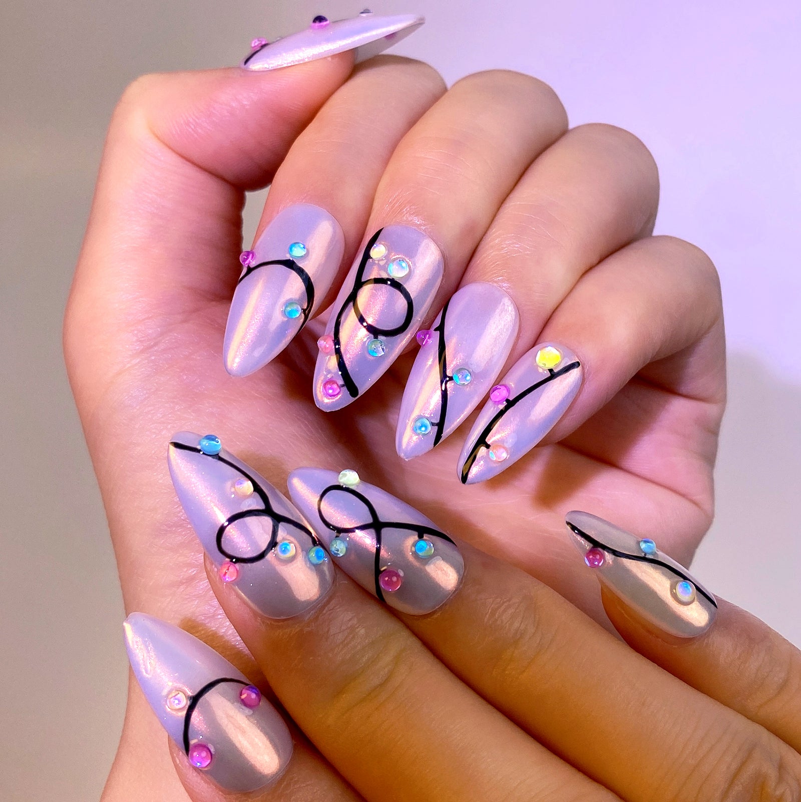 (Handmade) 10pcs/Set Christmas String Lights Press-On Nails