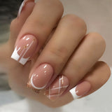 24pcs/Set French Tip Stripes Press-On Nails