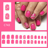 24pcs/Set Glitter Heart Short Press-On Nails