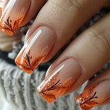 24pcs/Set Brown Ombre Leaves Press-On Nails