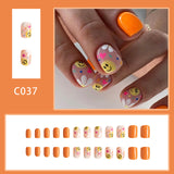 24pcs/Set Heart Flowers Short Press-On Nails