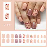 24pcs/Set Nude Glitter Heart Short Press-On Nails