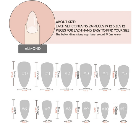 24pcs/Set  Chrome Coated Glitter Nude Solid Short Almond Press-On Nails