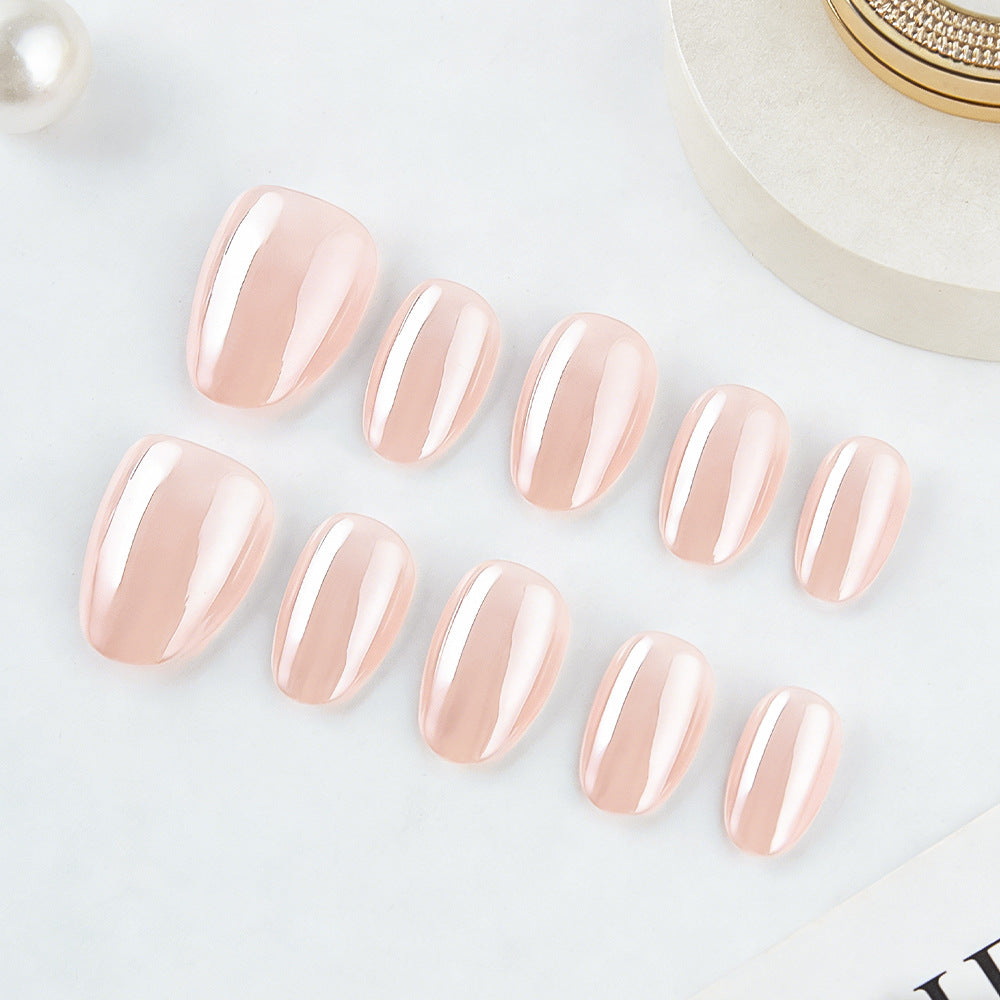 24pcs/Set Apricot Chrome Short Oval Press-On Nails