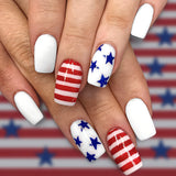 24pcs/Set Blue and White Striped Stars Press-On Nails