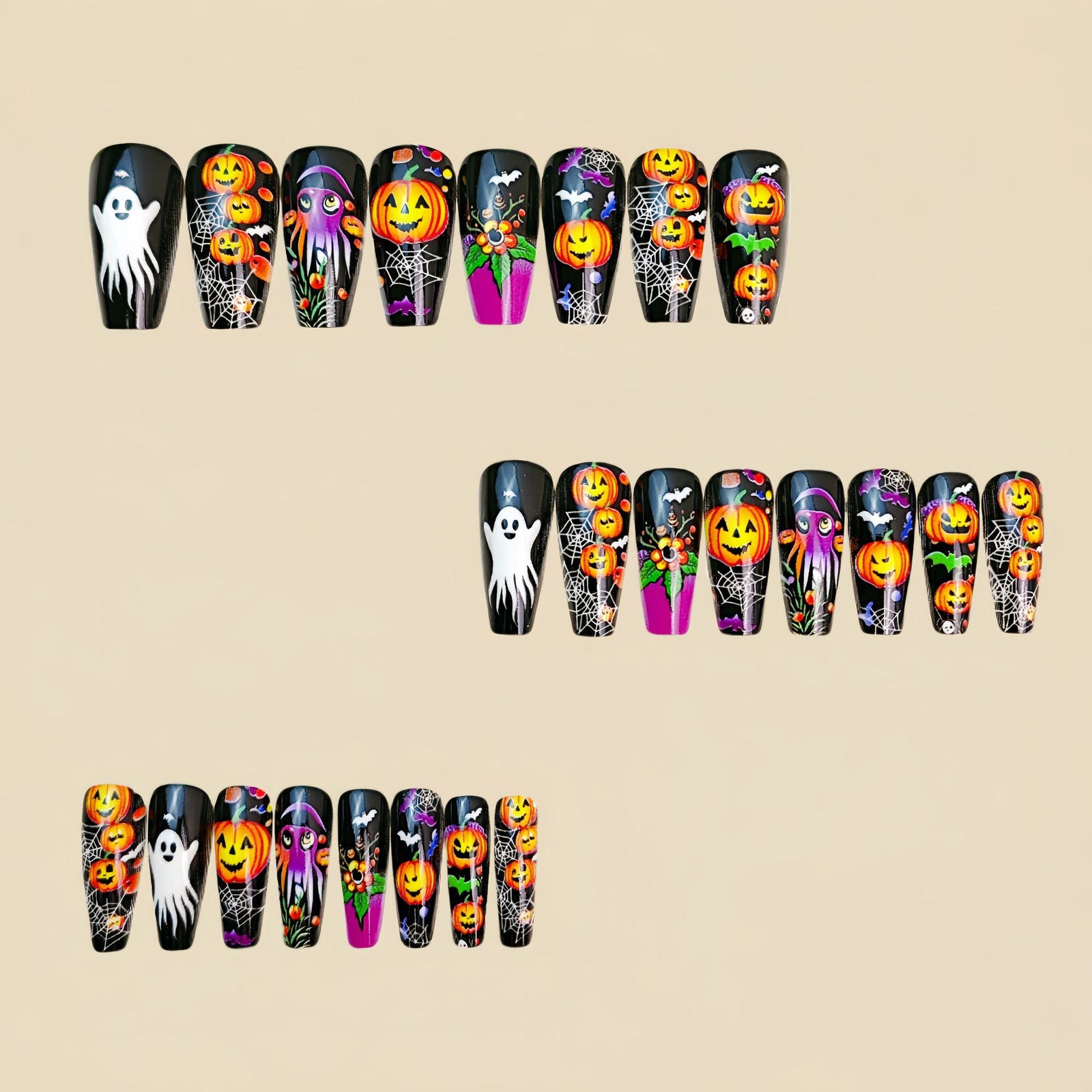 24pcs/Set Pumpkin, Ghost & Octopus Press-On Nails