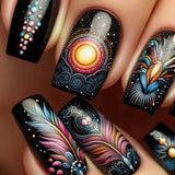 24pcs/Set Colorful Feather Press-On Nails