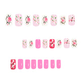 24pcs/Set Green Leaves & Pink Roses Press-On Nails