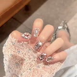 (Handmade) 10pcs/Set Full Rhinestone Ultra Glitter Short Press-On Nails