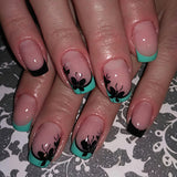 24pcs/Set Summer Black Butterfly French Short Press On Nails