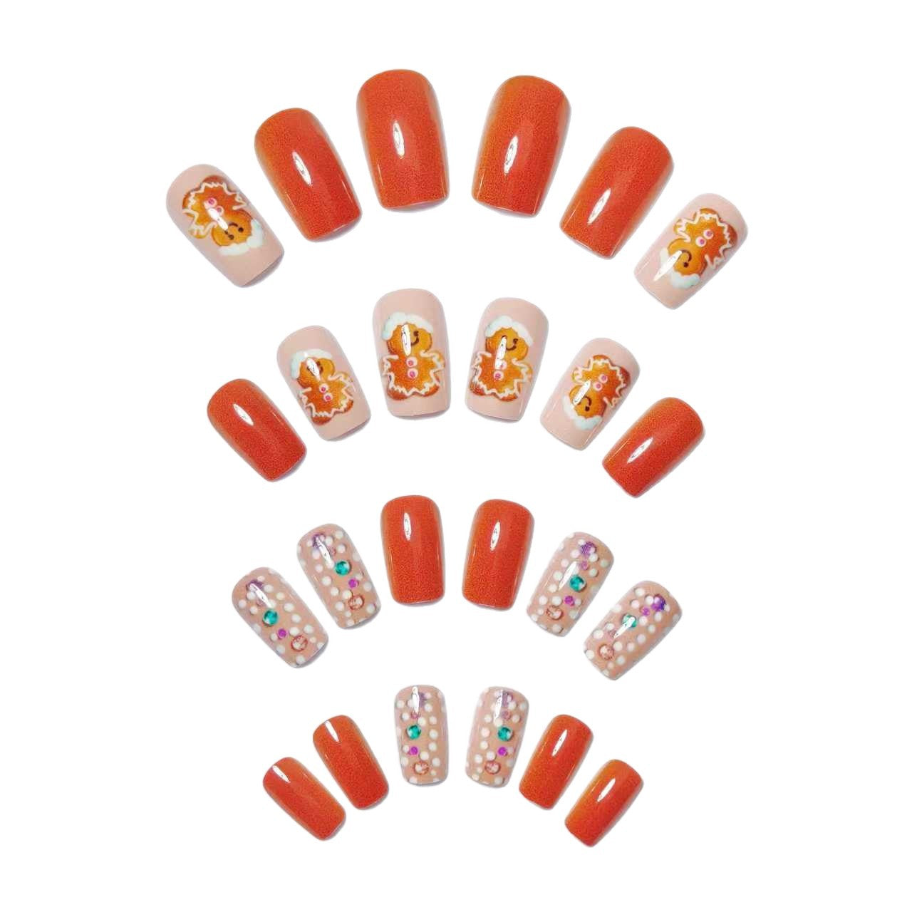 24pcs/Set Brown Gingerbread Man Press-On Nails